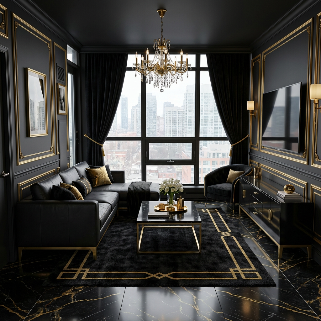 Black and Gold Italian luxury living room