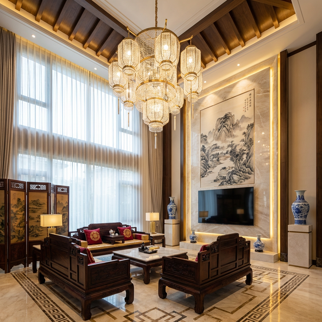 600平米中式现代别墅客厅