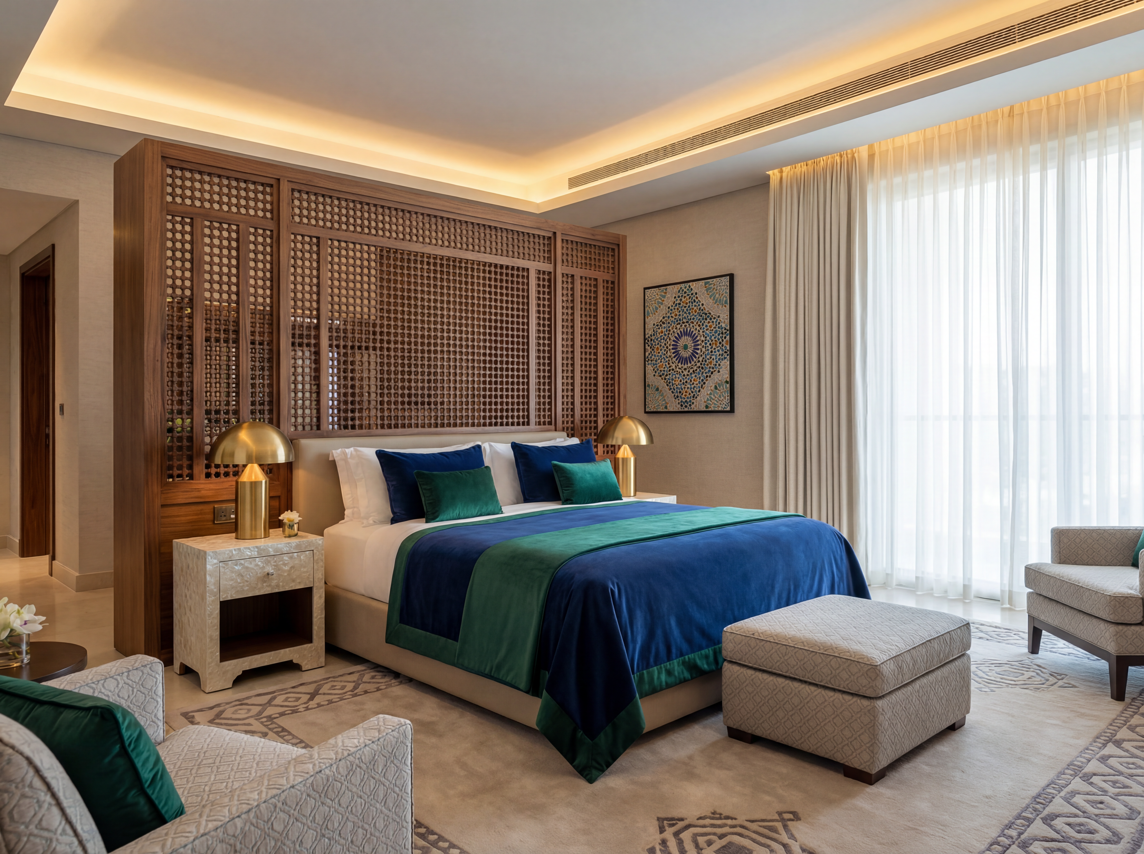 Arabic-Modern Master Bedroom - AI Generated Interior Design